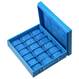 18-Piece Bright Blue PU Leather Watch Storage Box and Tray