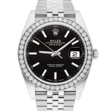Rolex Datejust 41 Black Index Dial Diamond Bezel Jubilee Bracelet Steel Watch 126300