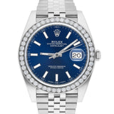 Rolex Datejust 41 126300 Stainless Steel Blue Index Dial Diamond Bezel Jubilee Bracelet