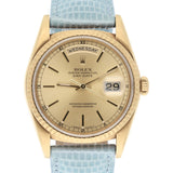 Rolex Day-Date 18238 36mm 18K Yellow Gold Fluted Bezel Champagne Dial Leather Strap