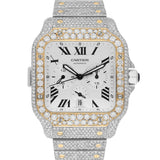 Cartier Santos De Cartier W2SA0008 Chronograph Two-Tone Custom Diamond Watch 44mm