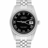 Rolex Datejust 36 Stainless Steel Black Roman Dial Jubilee Bracelet 16220