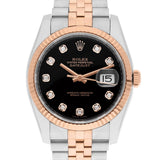 Rolex Datejust 36 Reference 116231 Black Diamond Dial Rose Gold and Stainless Steel Jubilee Watch