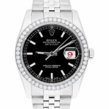 Rolex Datejust 36 Reference 116234 Diamond Bezel Black Index Dial Jubilee Bracelet Watch