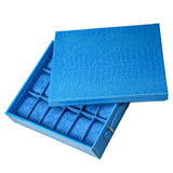 18-Piece Bright Blue PU Leather Watch Storage Box and Tray
