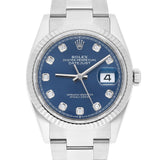Rolex Datejust 126234-0038 36mm Blue Diamond Dial Fluted Bezel Stainless Steel Oyster Bracelet Watch 2020