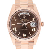 Rolex Day-Date 40 228235-0002 Chocolate Dial Fluted Bezel 18k Rose Gold