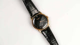 Patek Philippe Calatrava 1578 Rose Gold 35mm Watch with Aftermarket Black Dial and Black Leather Strap