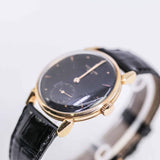 Patek Philippe Calatrava 1578 Rose Gold 35mm Watch with Aftermarket Black Dial and Black Leather Strap