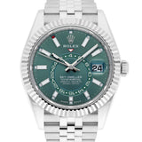 Rolex Sky-Dweller 336934 42mm Green Dial Fluted Bezel Stainless Steel Jubilee Bracelet Watch