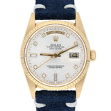 Rolex Day-Date 36 18238 18K Yellow Gold Fluted Bezel Silver Diamond Dial Watch
