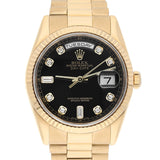 Rolex Day-Date 118238-0111 36mm 18K Yellow Gold Black Diamond Dial President Bracelet