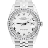 Rolex Datejust 126234 36mm Stainless Steel White Roman Dial Diamond Bezel Jubilee Bracelet