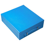18-Piece Bright Blue PU Leather Watch Storage Box and Tray