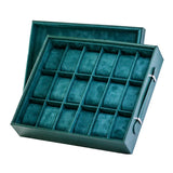18-Piece Green PU Leather Watch Box and Display Tray with Removable Top