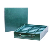 18-Piece Green PU Leather Watch Box and Display Tray with Removable Top