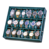 18-Piece Green PU Leather Watch Box and Display Tray with Removable Top