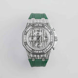 Audemars Piguet Royal Oak Offshore Chronograph 26170ST with Aftermarket Diamond Dial, Diamond Case, and Green Rubber Strap