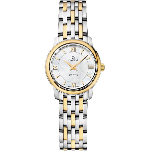 Omega De Ville Prestige 424.20.24.60.05.001 24.4mm Two-Tone Mother-of-Pearl Quartz Watch