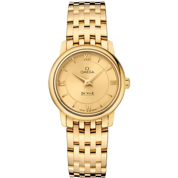 Omega De Ville Prestige 424.50.27.60.08.001 in 18kt Yellow Gold with Champagne Dial