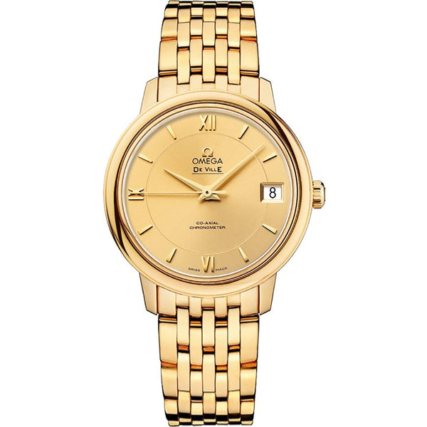 Omega De Ville Prestige Co-Axial 424.50.33.20.08.001 in 18k Yellow Gold with Champagne Dial