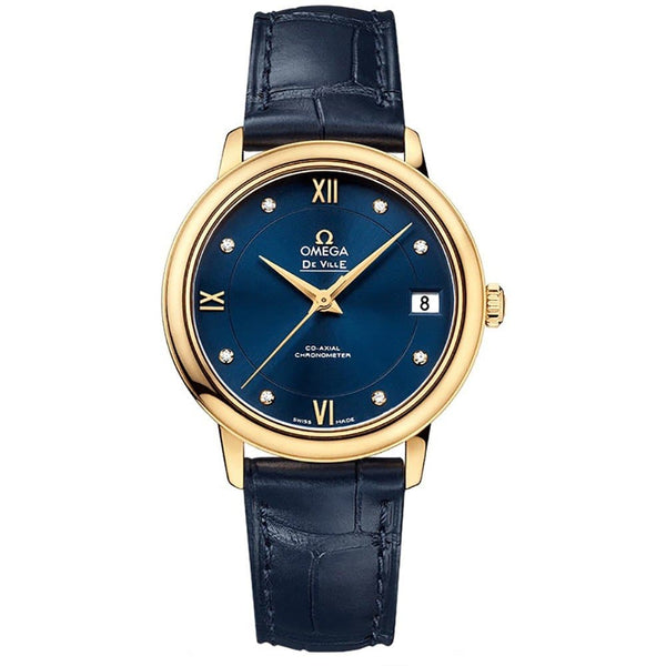 Omega De Ville Prestige Co-Axial 424.53.33.20.53.002 32.7mm 18kt Yellow Gold Blue Dial