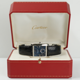 Cartier Tank MC WSTA0010 Steel Blue Dial Black Alligator Strap
