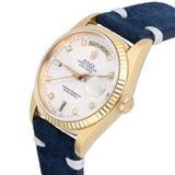 Rolex Day-Date 36 18238 18K Yellow Gold Fluted Bezel Silver Diamond Dial Watch