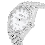 Rolex Datejust 126234 36mm Stainless Steel White Roman Dial Diamond Bezel Jubilee Bracelet