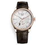 Rolex Cellini Dual Time 50525 39mm 18kt Everose Gold Silver Dial Men's Watch
