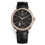 Rolex Cellini Dual Time 50525 39mm Everose Gold Black Dial Alligator Strap
