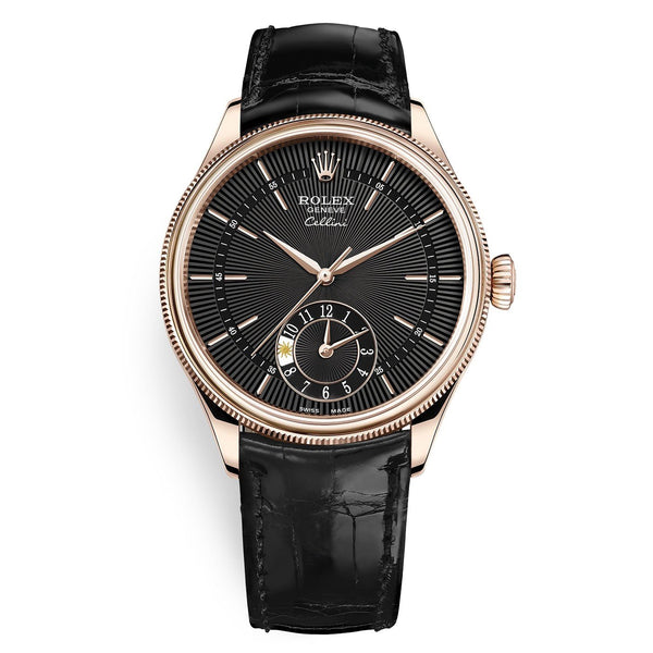 Rolex Cellini Dual Time 50525 18kt Everose Gold Black Dial 39mm Men's Watch
