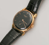 Patek Philippe Calatrava 1578 Rose Gold 35mm Watch with Aftermarket Black Dial and Black Leather Strap