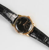 Patek Philippe Calatrava 1578 Rose Gold 35mm Watch with Aftermarket Black Dial and Black Leather Strap