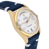 Rolex Day-Date 36 18238 18K Yellow Gold Fluted Bezel Silver Diamond Dial Watch