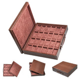 Large 24-Watch Storage Tray with Cover in Chocolate PU Leather