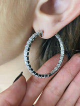 LWU Diamond Hoop Earrings in 18K White Gold — 10.78 ct Emerald Cut