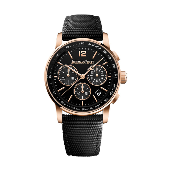 Audemars Piguet Code 11.59 Flyback Chronograph 26393OR.OO.A002KB.01 41mm Pink Gold Black Dial