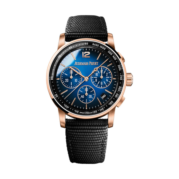 Audemars Piguet Code 11.59 Flyback Chronograph 26393OR.OO.A002KB.03 – 41mm Pink Gold, Smoked Blue Dial