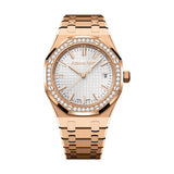 Audemars Piguet Royal Oak 77451OR.ZZ.1361OR.03 34mm Pink Gold Diamond Bezel Silver Dial