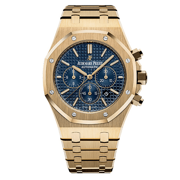 Audemars Piguet Royal Oak Chronograph 26320BA.OO.1220BA.02 41mm Yellow Gold Blue Dial Watch 2017