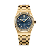 Audemars Piguet Royal Oak 67651BA.ZZ.1261BA.02 Yellow Gold Diamond Bezel 33mm Blue Dial Quartz