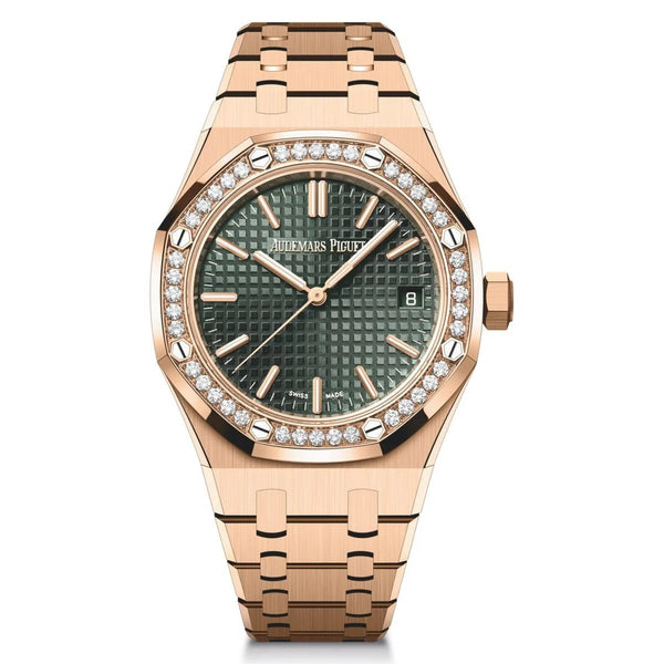 Audemars Piguet Royal Oak Selfwinding 15551OR.ZZ.1356OR.03 37mm Rose Gold Diamond Bezel Green Dial