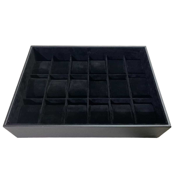 18-Watch Stackable Storage Tray in Black PU Leather and Velvet