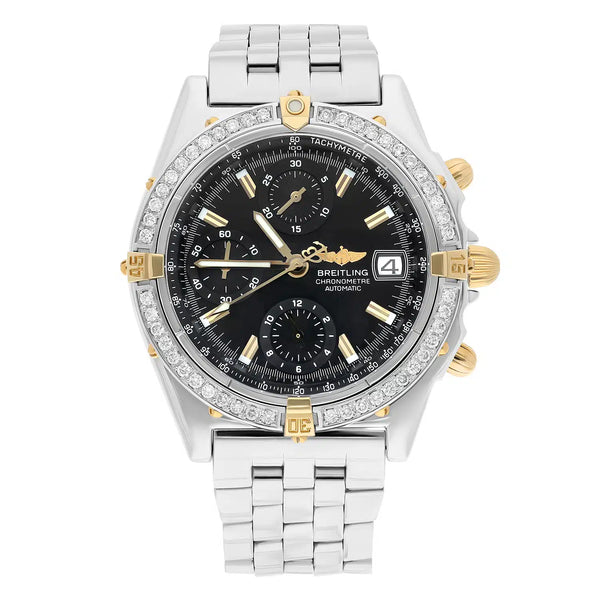 Breitling Chronomat B13352 Black Dial 39mm Steel and 18K Yellow Gold Diamond Bezel