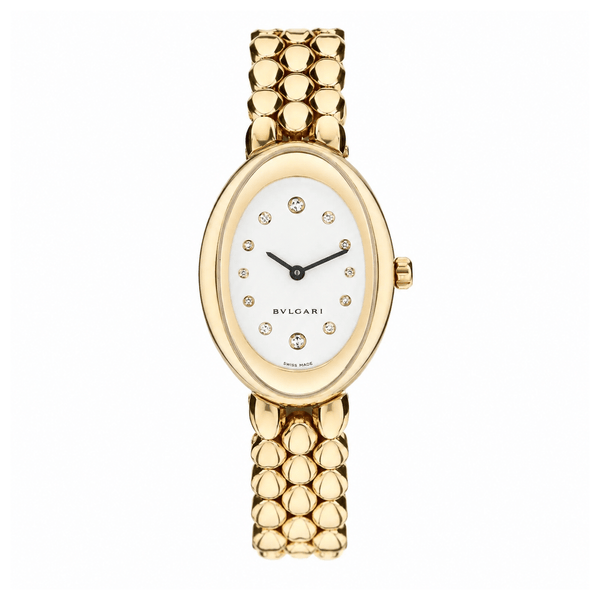 Bvlgari Ovale Ladies Watch 28mm 18K Yellow Gold Diamond Hour Markers