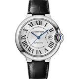 Cartier Ballon Bleu 40mm Stainless Steel Silver Guilloché Dial Black Alligator Strap Watch WSBB0039