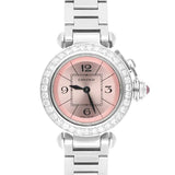 Cartier Miss Pasha W3140008 Steel 27mm Pink Dial Ladies Watch with Diamond Bezel