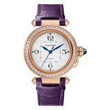 Cartier Pasha de Cartier WJPA0012 35mm 18K Pink Gold Diamond Bezel Silver Dial Purple Alligator Strap