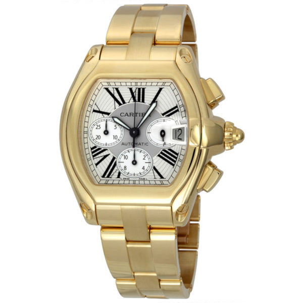 Cartier Roadster W62021Y2 48mm Silver Dial 18k Yellow Gold Chronograph